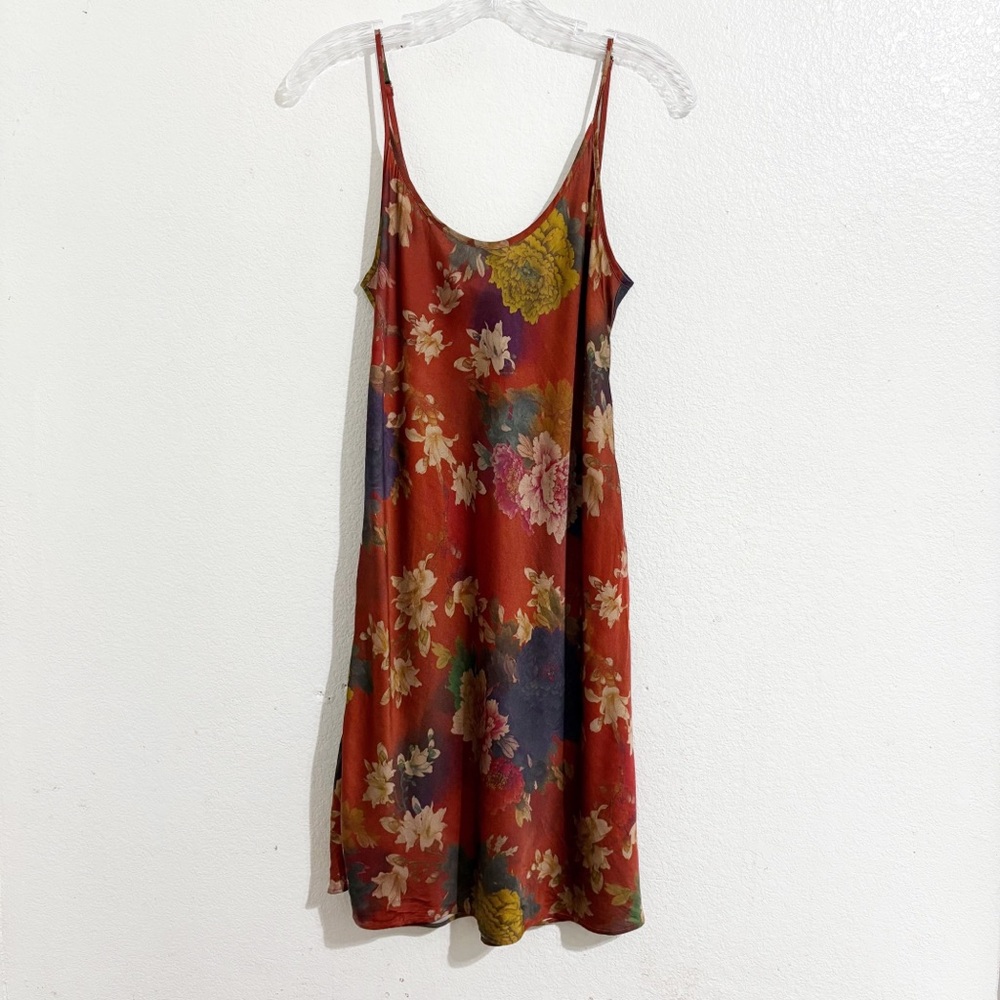 Johnny Was Mayani Silk Slip Midi Dress in‎ Burgundy Red Orange Floral